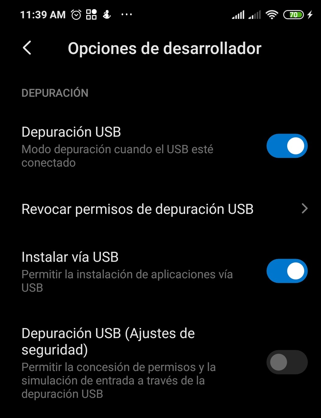 Activar depuración USB